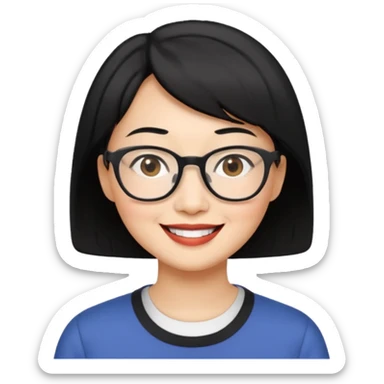 Asian middle-aged woman with short hair in glasses sticker