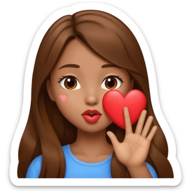 A girl with long brown hair sending a kiss/heart, no hand sticker