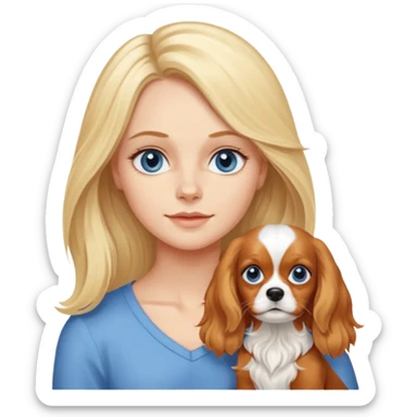 Blond Mom with a little blue eyed girl. The girl has long blonde hair. They have one dog. The dog is Cavalier King Charles spaniel. sticker
