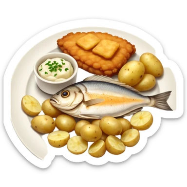 Fried fish with boiled potatoes sticker