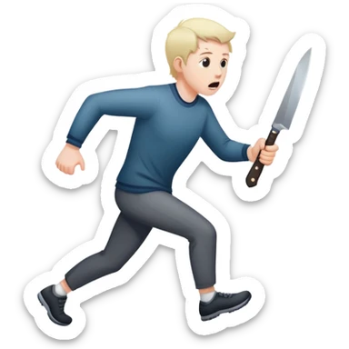 Frightened person sprinting away from a shadow with a knife sticker