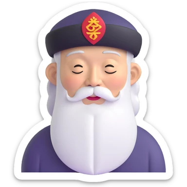 Elderly wise Asian man with long white beard and traditional hat, looking contemplative with eyes closed sticker