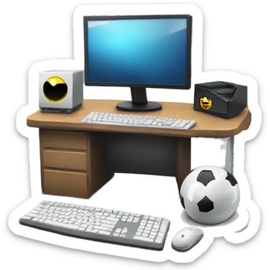 Gaming pc with keyboard and mouse on a computer desk sticker