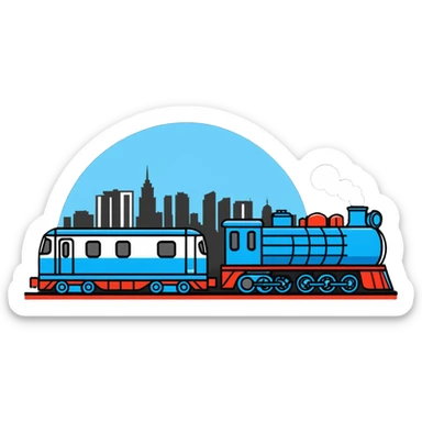 A cartoon locomotive train drinking vodka, with Moscow skyline in background sticker