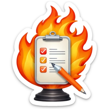 A To-do list on fire. Representing fast completion. This will be an app achievement so make it kind of high end ux looking or even like a fun trophy sticker