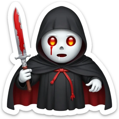make a ghost face emoji with a cloak on and a bloody knife from the movie scream sticker