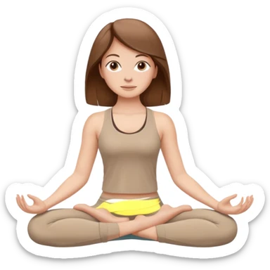 White Girl doing yoga in beige tones and brown hair sticker