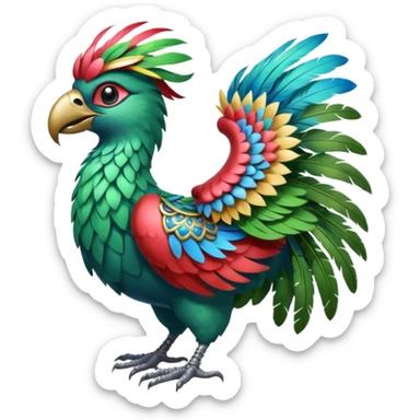 quetzalcoatlas, fantasy creature with quetzal bird head and atlas globe body, colorful and magical sticker