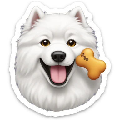 Samoyed dog holding toy in mouth sticker