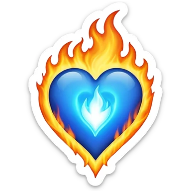 burning blue heart with blue flame sticker