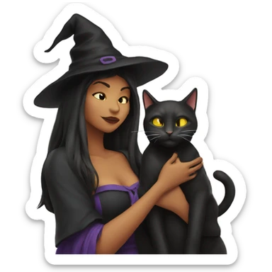 A witch and a cat kissing  sticker