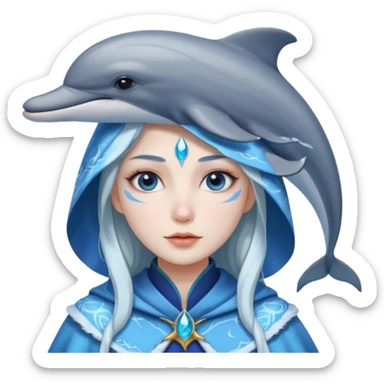 Frost wizard woman cheek painted with a dolphin below eye with Asian eyes sticker