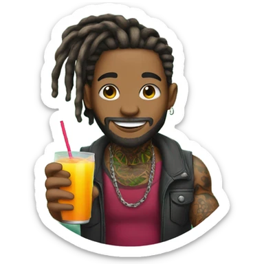 tattooed beauty with dreadlocks fruit juice sticker