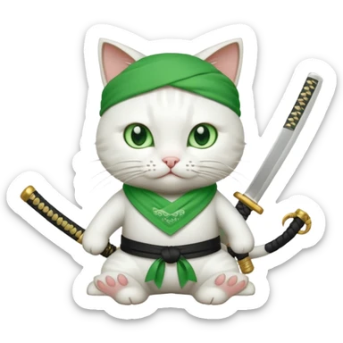 un gato blanco con reeferencia a roroa zoro sticker