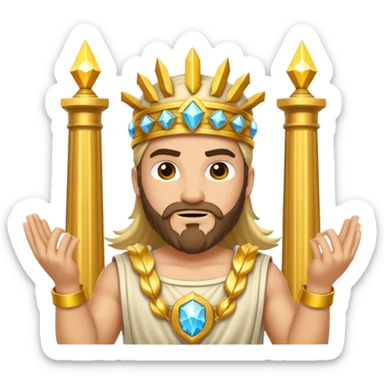 Gates of Olympus slot emoji with Zeus holding lightning bolts, golden columns, and sparkling gems sticker