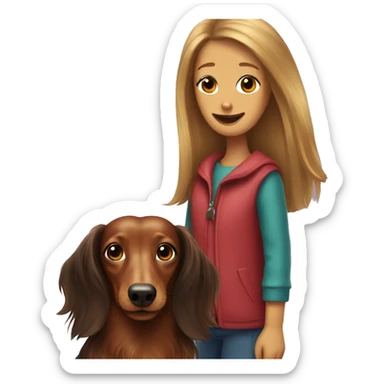 Long-haired dachshund with girl sticker