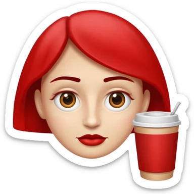Una figura roja con cabeza cuadrada y cuerpo de rectángulos con cara con dos ojos negros como puntos y cejas preocupadas sin boca y que tenga como una especie de polvo café en la cabeza sticker