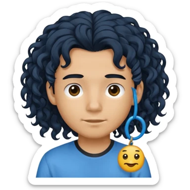 یه پسر با موهای  بلند و فرفری با لباس ابی موهاشو بسته باشه sticker