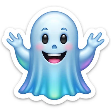 Holographic chrome happy cartoon ghost sticker
