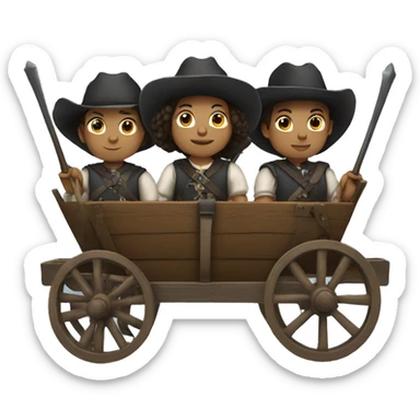 four musketeers driving a wagon, no weapons, racial mix, male & female sticker