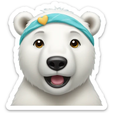 polar bear with bunny headband  sticker