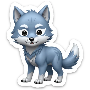 Toony Chibi bluish-silvery Cool Edgy Scarred Badass Ginga Nagareboshi Gin/Silver Fang the wolf (full body) (feral) (4 legs) (canine) sticker