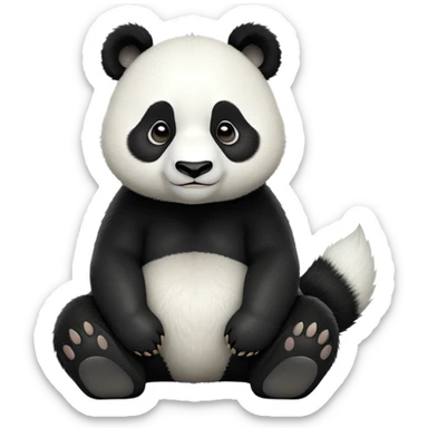 cinematic-[panda bear]-realistic-full-body-sitting-emoji,-tail-tucked-close,-head-tilted-dramatically,-thick-[black and white]-fur,-simplified-yet-realistic-focused-features,-highly-detailed,-glowing-with-an-almost-sarcastic-glow sticker
