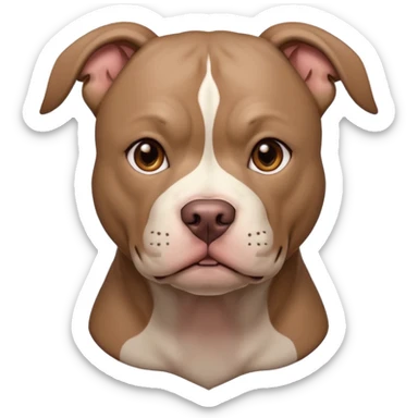 Large taupe colored pit bull with an adorable face sticker