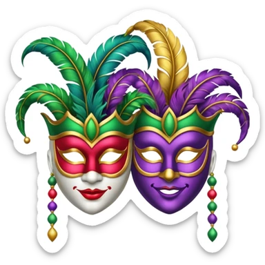 2 jesters masks for mardi gras sticker
