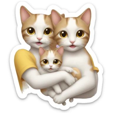 two girl cats holding babies sticker