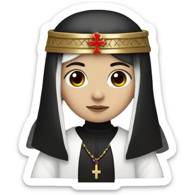 white emo girl with black hair, red eyes, dressed as an Anglican priest with flowing robes, wearing a pharaoh headdress in black and red sticker
