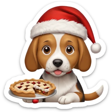 beagle in the santa hat eating a pie sticker