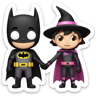 batman and kuromi holding hands  sticker
