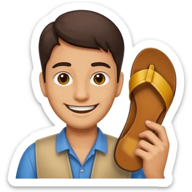 Smile, emoji, holding a chappal sticker