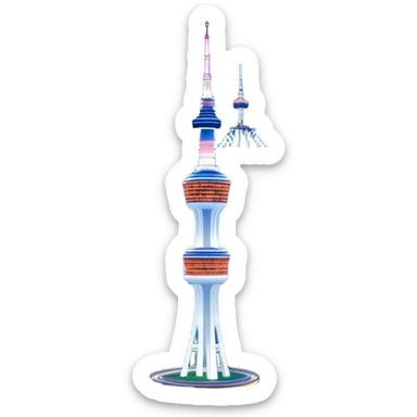 Cinematic Realistic N Seoul Tower Landmark Emoji, featuring the iconic tower perched atop Namsan Mountain, glowing against the night sky with panoramic city lights stretching beyond. sticker