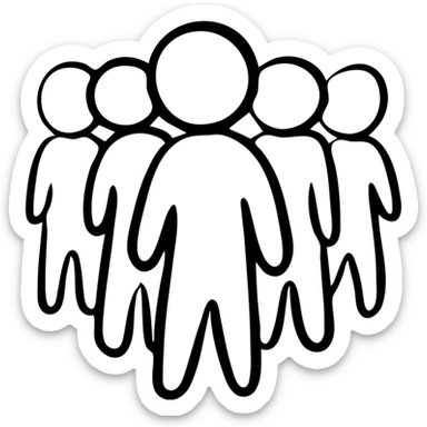 A small group of people standing together, simple icon style sticker