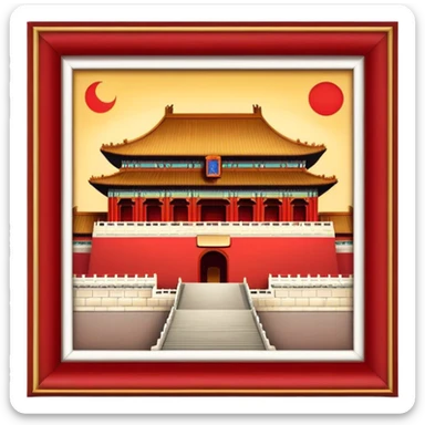 Cinematic Realistic Forbidden City Landmark Emoji, showcasing the imperial palace with iconic red walls and golden roofs rendered with rich textures and regal lighting. sticker