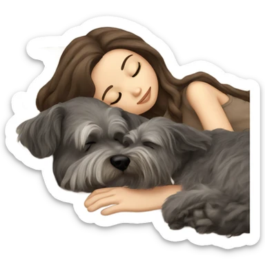 White girl brown long hair sleeping with a zvergschnauzer  sticker