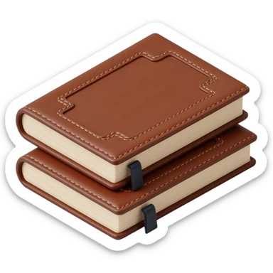 leather-textured notebook icon in skeuomorphism style with stitching details and realistic shading, brown leather cover sticker