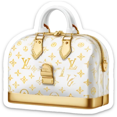 White Designer Louis Vuitton bag with gold monogram and gold trim sticker