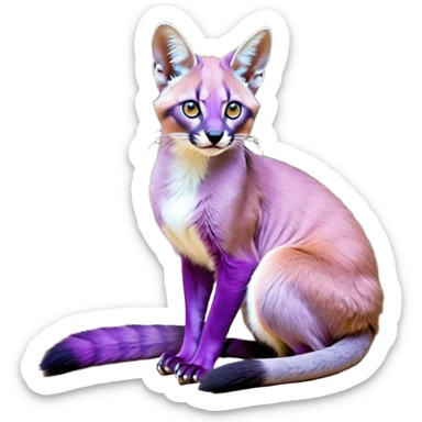 Colorful dark tropical pastel-lilac-lavender-violet iridescent pastel white glorious divine exotic cute cool beautiful shiny beautiful fantasy-caracal-civet-genet-sergal-vernid-Cacomistle-oncilla-animal-Fakémon-hybrid-fursona (full body) sticker