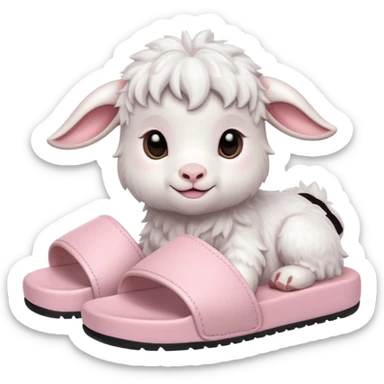 an all white lofi baby goat emoji wearing monochromatic pastel pink chunky slides sticker