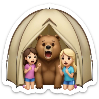 simple Grizzly Bear growling at girls inside of a tent sticker