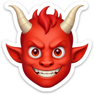 Mischievous red devil with pointy horns and smirk sticker