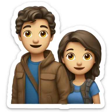 Un garçon et deux filles jumelles brunes enfants sticker