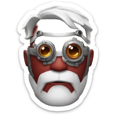 Red skin and white goatee male cyborg head with silver steampunk goggles sticker