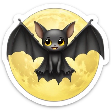 black baby bat wings in front of light yellow moon sticker
