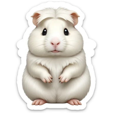 cinematic-[white guinea pig]-realistic-full-body-sitting-emoji,-tiny-paws-tucked-close,-head-tilted-dramatically,-fluffy-[solid white]-fur,-simplified-yet-realistic-focused-features,-highly-detailed,-glowing-with-an-almost-sarcastic-glow sticker