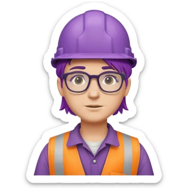 purple haired construction worker with spectacles sticker