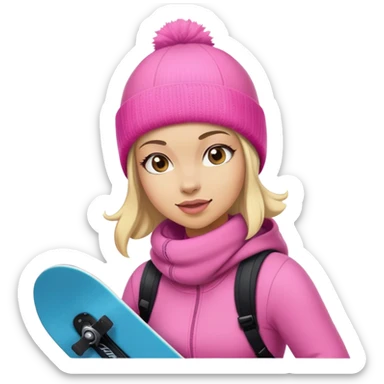 Female snowboarder pink beanie sticker